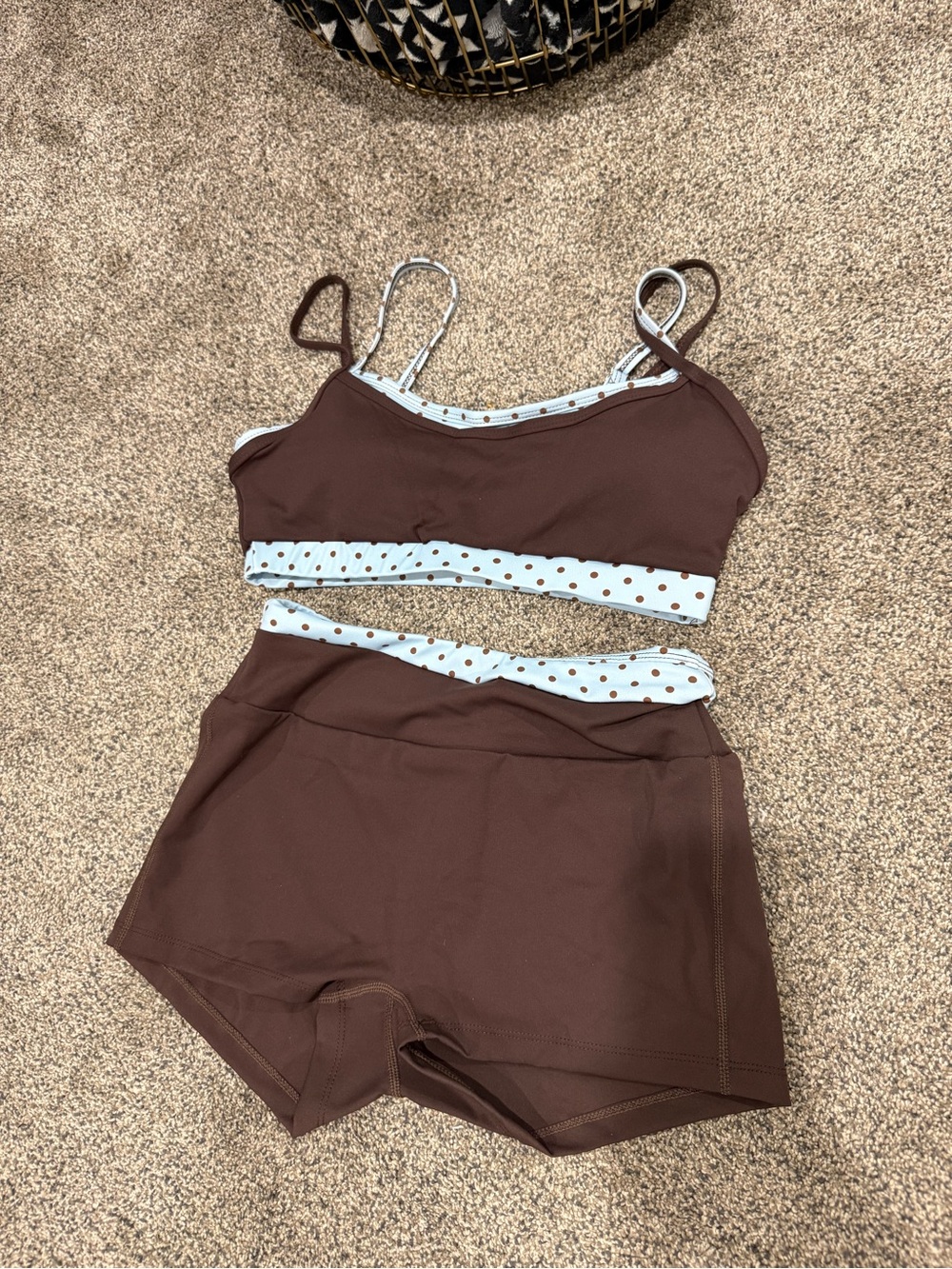 Brown and blue Polka Dot workout set